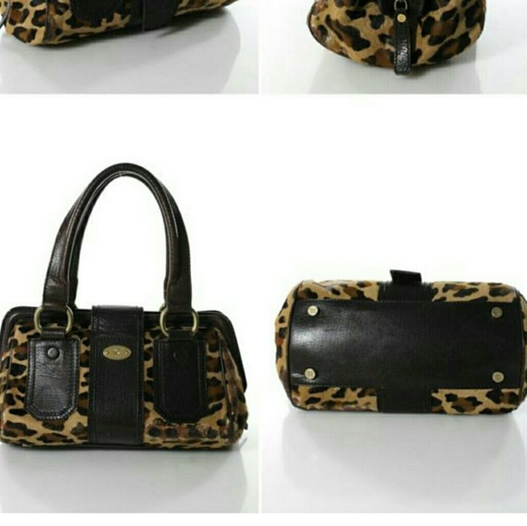 Ella Leopard Brown Beige Leather Pony Brass Satche - Picture 3 of 6